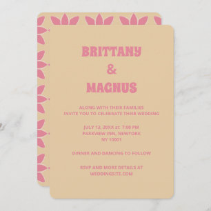 Retro groovy 70's bold typography peach & pink invitation