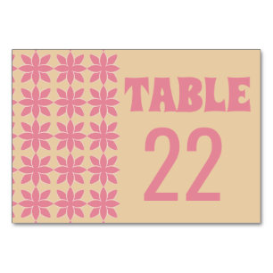 Retro groovy 70's bold typography peach & pink table number