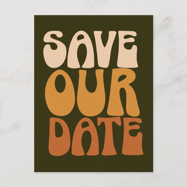 Retro Groovy 70s Brown Save The Date Postcard (Front)