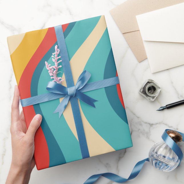Retro Groovy 70s Colourful Wavy Stripes Wrapping Paper (Gifting)
