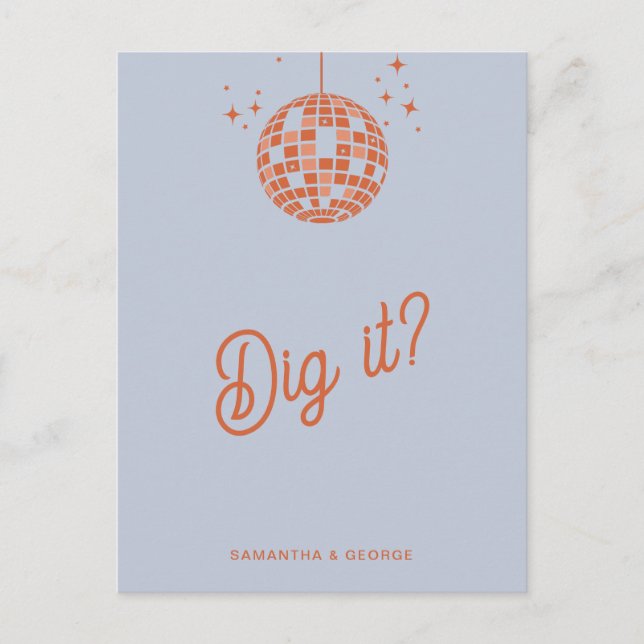 Retro Groovy 70s Cute Blue Orange Disco RSVP Postcard (Front)