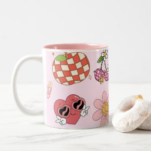 Retro Groovy 70s Cute Doodle Pattern Two-Tone Coffee Mug