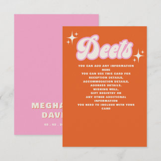 Retro Groovy 70s Cute Ivory Orange Pink Wedding Enclosure Card