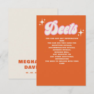 Retro Groovy 70s Cute Ivory Orange Pink Wedding Enclosure Card