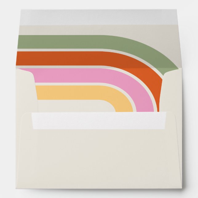 Retro Groovy 70s Cute Ivory Orange Pink Wedding Envelope (Back (Bottom))