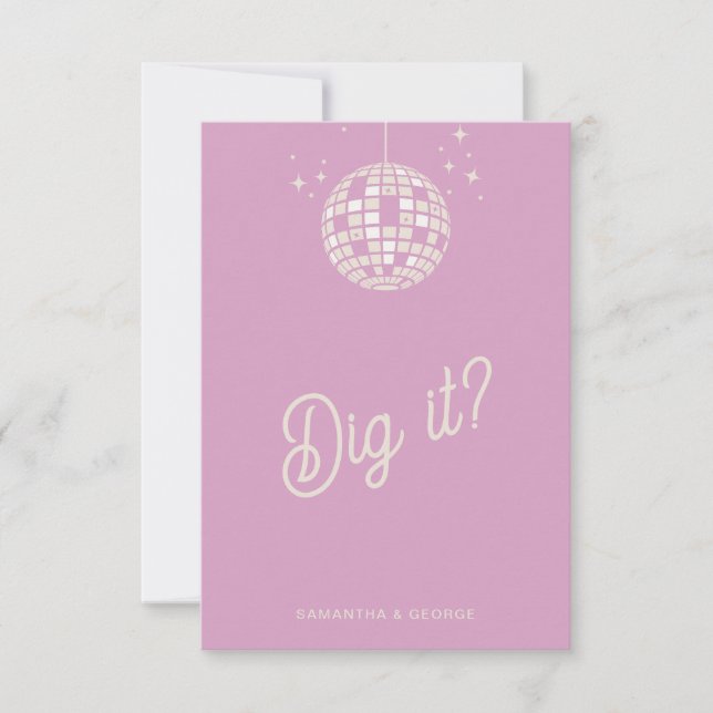 Retro Groovy 70s Cute Ivory Pink Disco Wedding RSVP Card (Front)