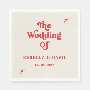 Retro Groovy 70s Cute Ivory Red Wedding Napkin