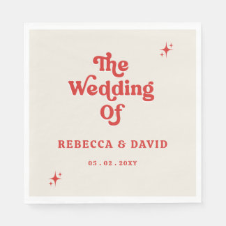 Retro Groovy 70s Cute Ivory Red Wedding Napkin