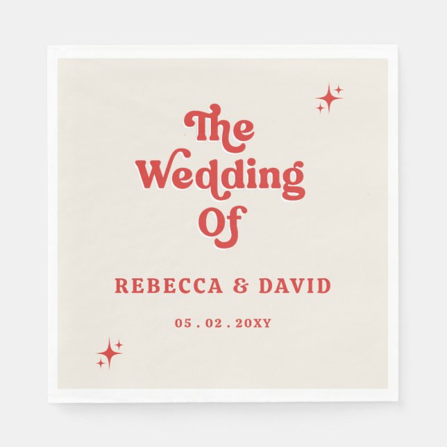 Retro Groovy 70s Cute Ivory Red Wedding Napkin (Front)