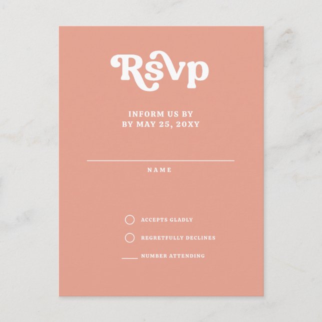 Retro Groovy 70s Cute Pink Blush QR RSVP Postcard (Front)