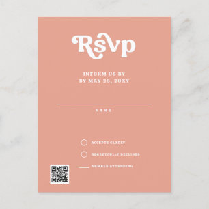 Retro Groovy 70s Cute Pink Blush QR RSVP Postcard