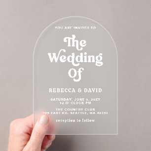 Retro Groovy 70s Cute Pink Green Yellow Wedding Acrylic Invitations