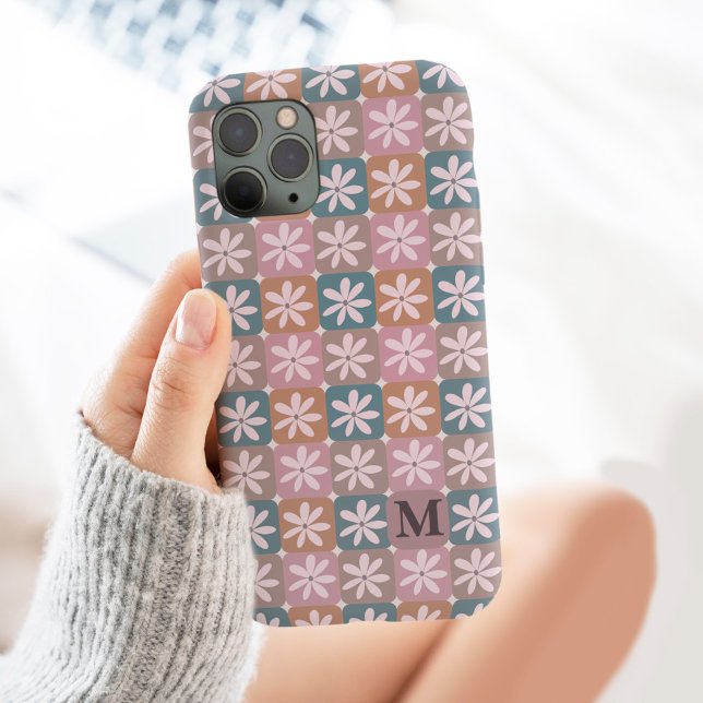 Retro Groovy 70s Daisy Monogram  iPhone Case (Creator Uploaded)