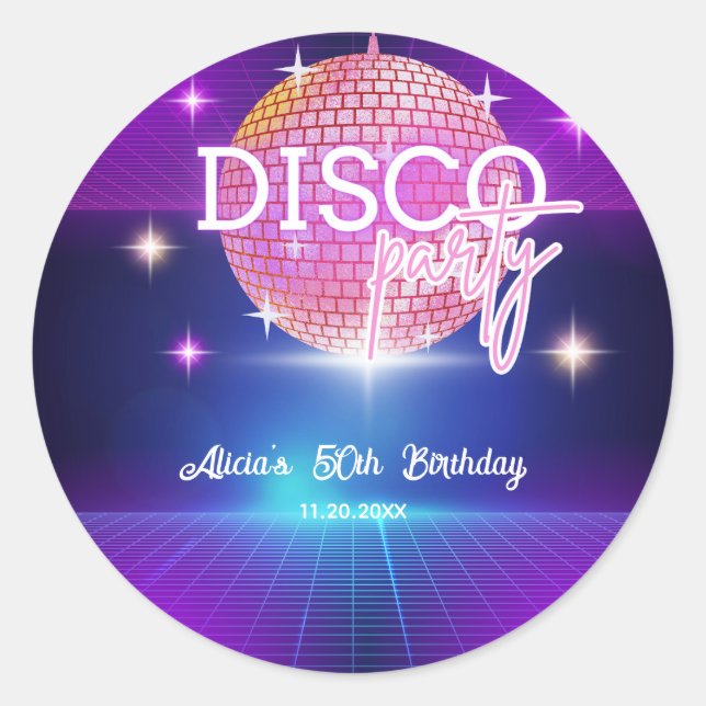 Retro Groovy 70s Disco Ball Birthday Party Classic Round Sticker (Front)
