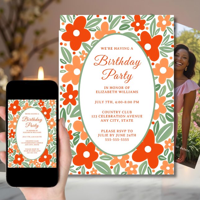 Retro Groovy 70's Floral Birthday Party Invitation (Creator Uploaded)
