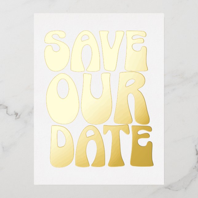 Retro Groovy 70s Gold Foil Save The Date Postcard (Front)