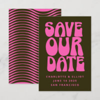 Retro Groovy 70s Hot Pink and Dark Green Save The 