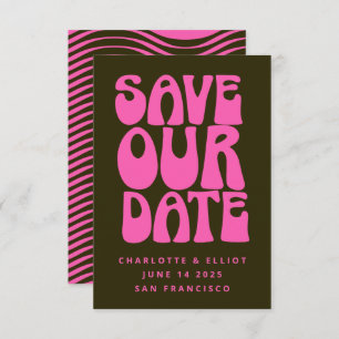 Retro Groovy 70s Hot Pink and Dark Green Save The  Save The Date