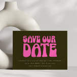 Retro Groovy 70s Hot Pink and Green Wedding Custom Save The Date<br><div class="desc">Retro Groovy 70s Hot Pink and Green Wedding Custom Save the Date</div>