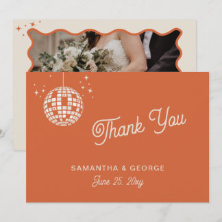 Retro Groovy 70s Ivory Orange Disco Photo Invitation
