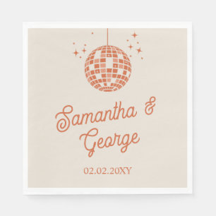 Retro Groovy 70s Ivory Orange Photo Disco Wedding Napkin