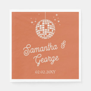 Retro Groovy 70s Ivory Orange Photo Disco Wedding Napkin