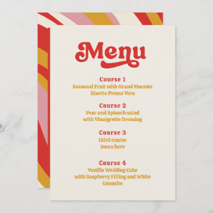 Retro Groovy 70s Ivory Red Wedding Menu