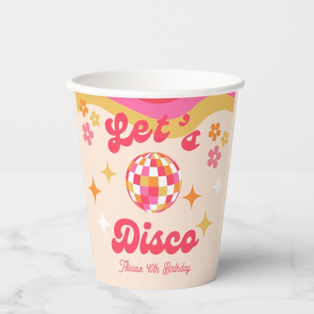 Retro Groovy 70s Let's Disco Any Age Birthday Paper Cups (Front)