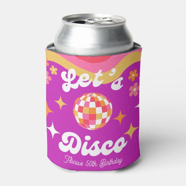 Retro Groovy 70s Let's Disco Birthday Party Can Cooler (Can Front)