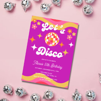 Retro Groovy 70s Let's Disco Birthday Party Invitation