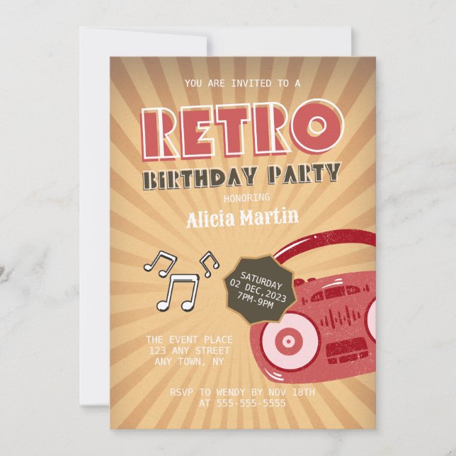  Retro Groovy 70s Music Any Age Birthday Party Invitation (Front)