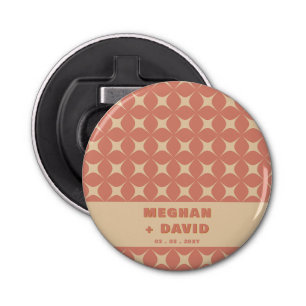 Retro Groovy 70s Pattern Boho Terracotta Wedding Bottle Opener