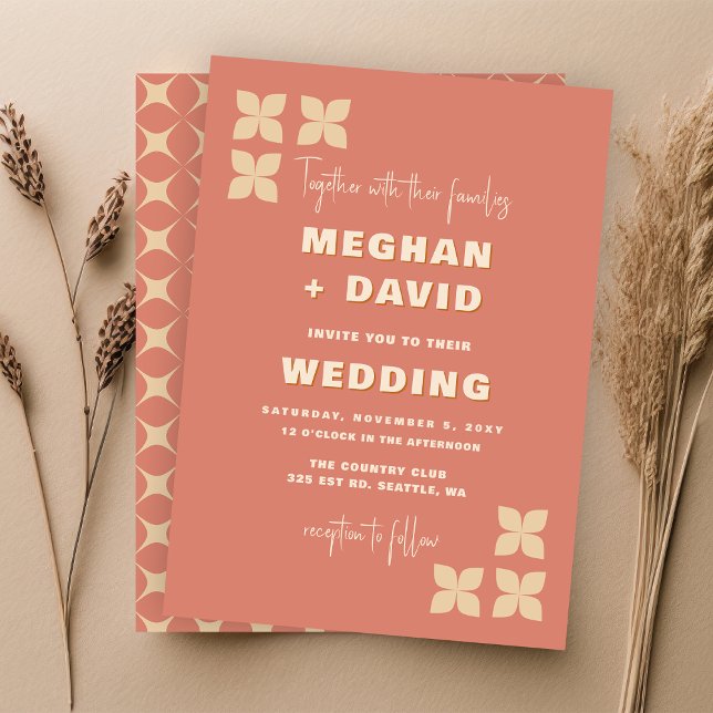 Retro Groovy 70s Pattern Terracotta Wedding  Invitation (Creator Uploaded)