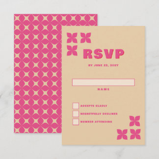 Retro Groovy 70s Pink Beige Wedding RSVP Card