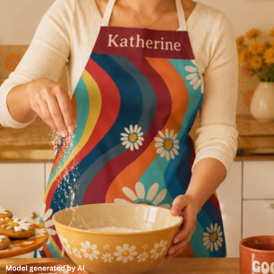 Retro Groovy 70's Rainbow Daisy Apron