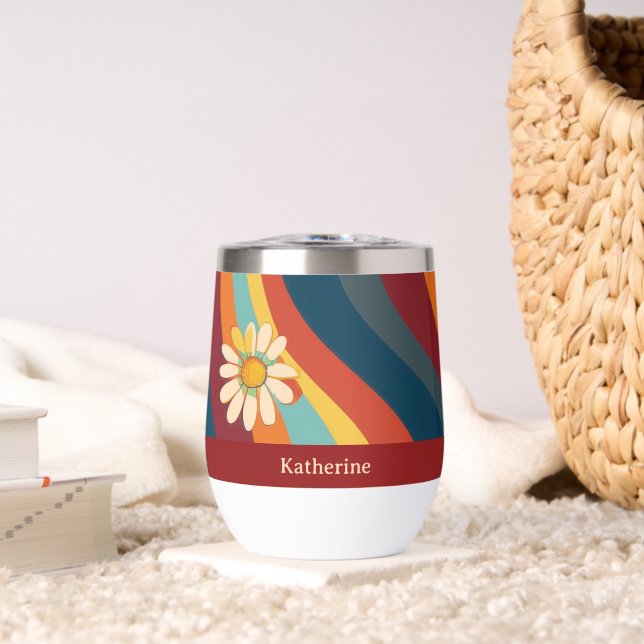 Retro Groovy 70's Rainbow Daisy Custom Name (Living Room (Rotated))