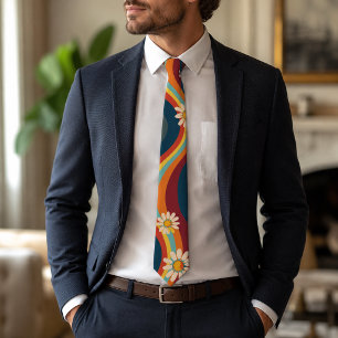 Retro Groovy 70's Rainbow Daisy  Tie