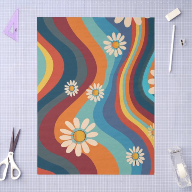 Retro Groovy 70's Rainbow Daisy  Tissue Paper (Craft)
