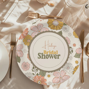 Retro Groovy 70's Themed Bridal Classic Round Sticker