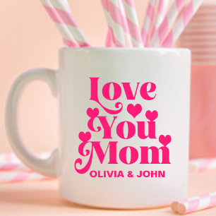 Retro Groovy 70's Themed Love You Mom Pink Coffee Mug