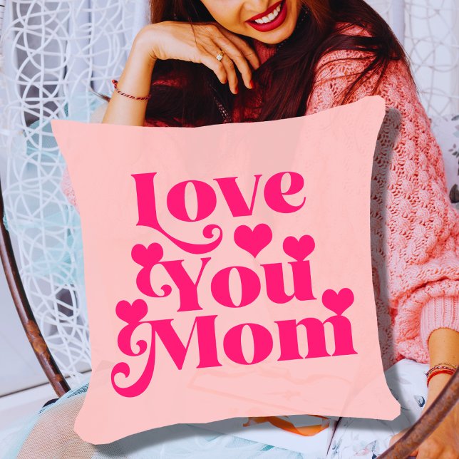 Retro Groovy 70's Themed Love You Mum Pink Cushion (Creator Uploaded)