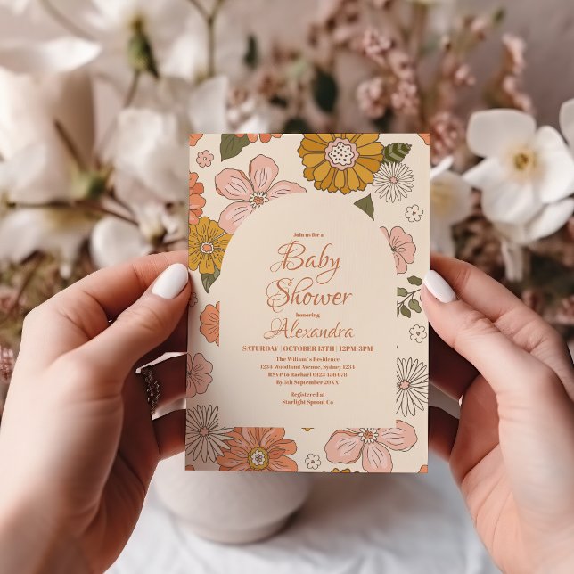 Retro Groovy 70's Themed Muted Tones Baby Shower Invitation (Creator Uploaded)