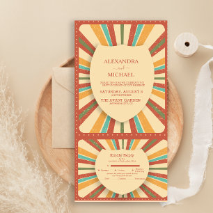 Retro Groovy 70's Themed Muted Tones Wedding  All In One Invitation