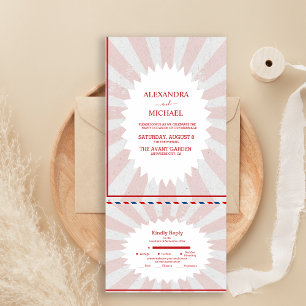 Retro Groovy 70's Themed Muted Tones Wedding  All  In One Invitation