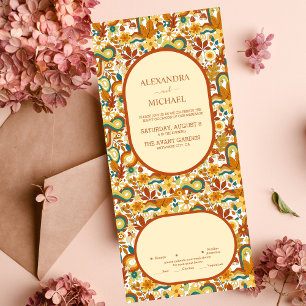 Retro Groovy 70's Themed Muted Tones Wedding  All In One Invitation