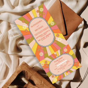 Retro Groovy 70's Themed Muted Tones Wedding  All In One Invitation