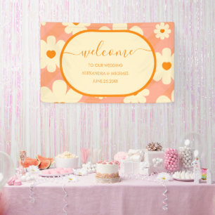 Retro Groovy 70's Themed Muted Tones Wedding Banne Banner