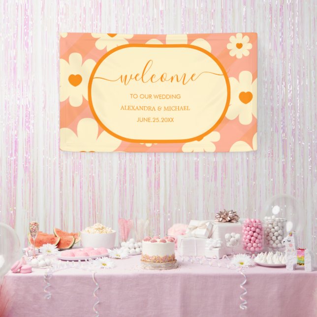 Retro Groovy 70's Themed Muted Tones Wedding Banne Banner (Party)