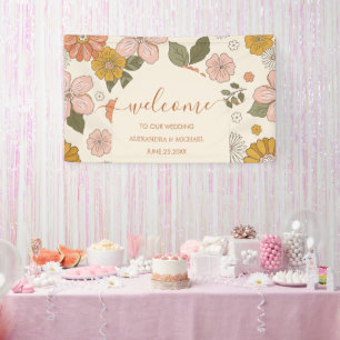 Retro Groovy 70's Themed Muted Tones Wedding  Banner