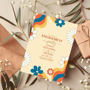 Retro Groovy 70's Themed Muted Tones Wedding  Invi Invitation